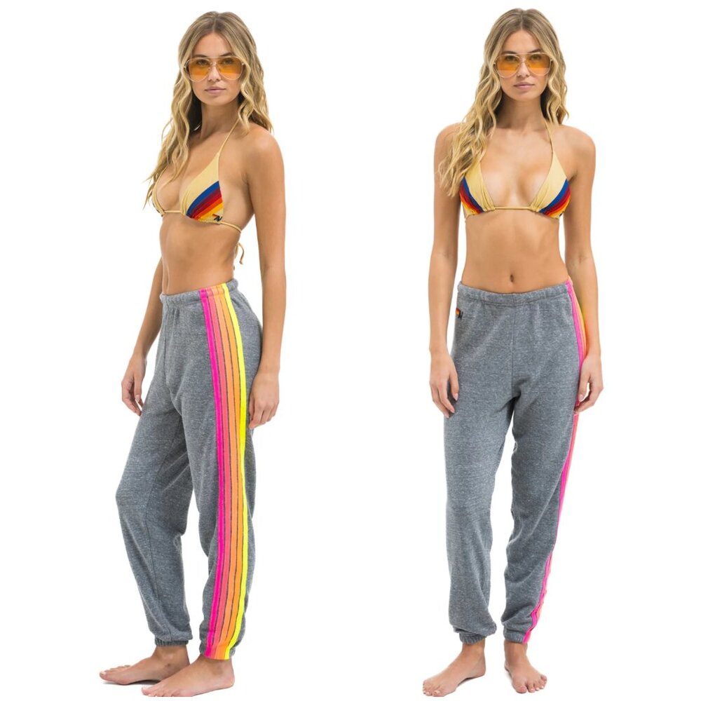 Aviator Nation 5 Stripe Sweatpants in Heather Gray Distressed size S